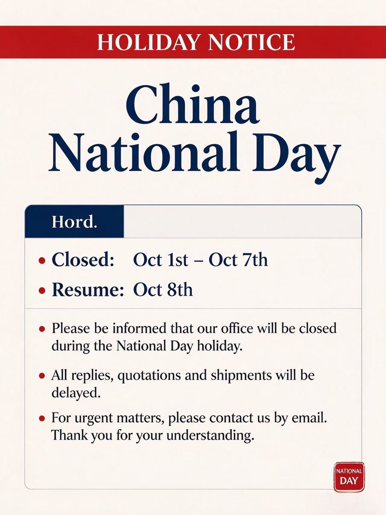 LIONSE National Day Holiday Notice 2026